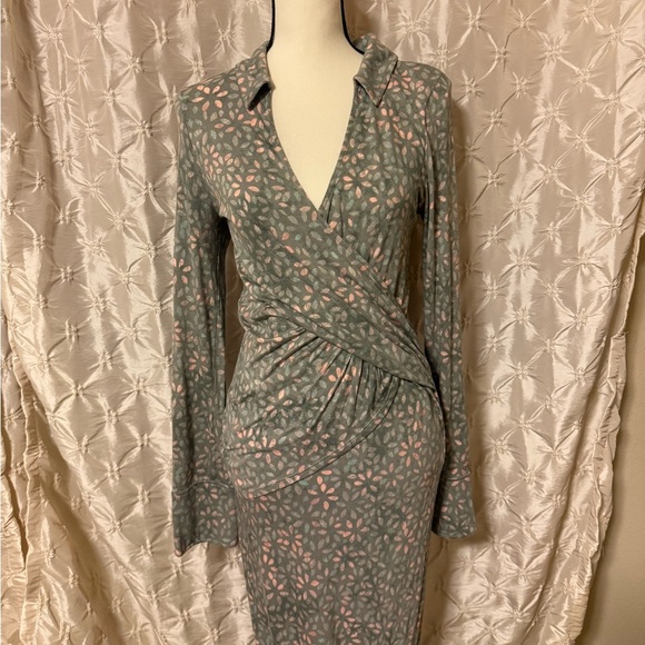 Free People Shayla Wrap Midi Dress Mint Combo Green Floral Long Sleeve - Picture 5 of 10